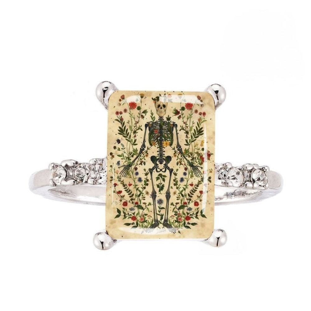 Floral Skeleton Square Ring