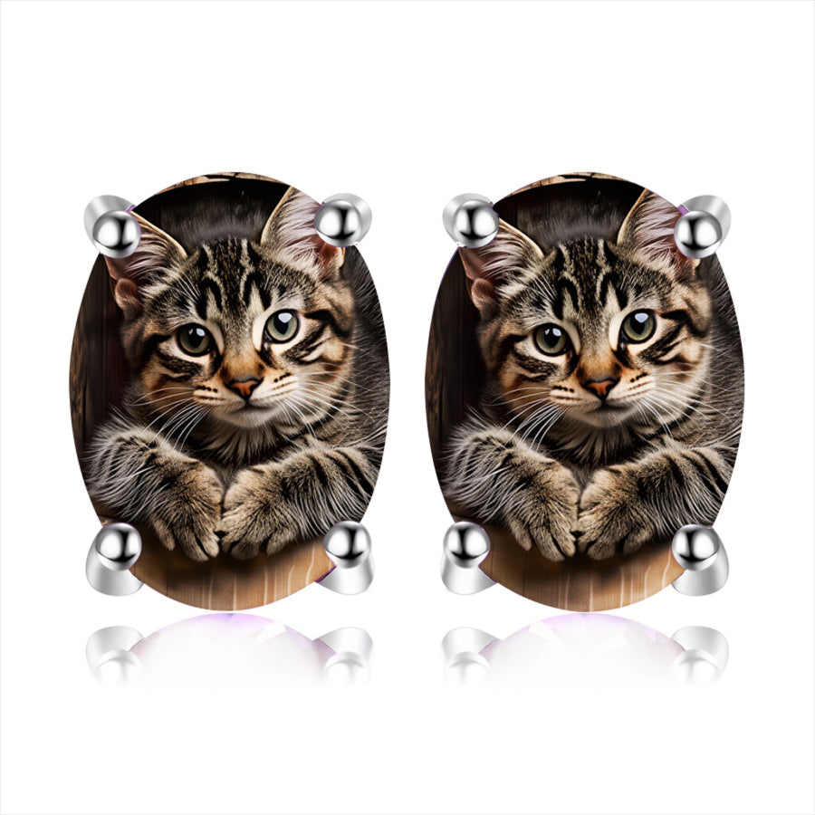 Kitten Oval Earrings
