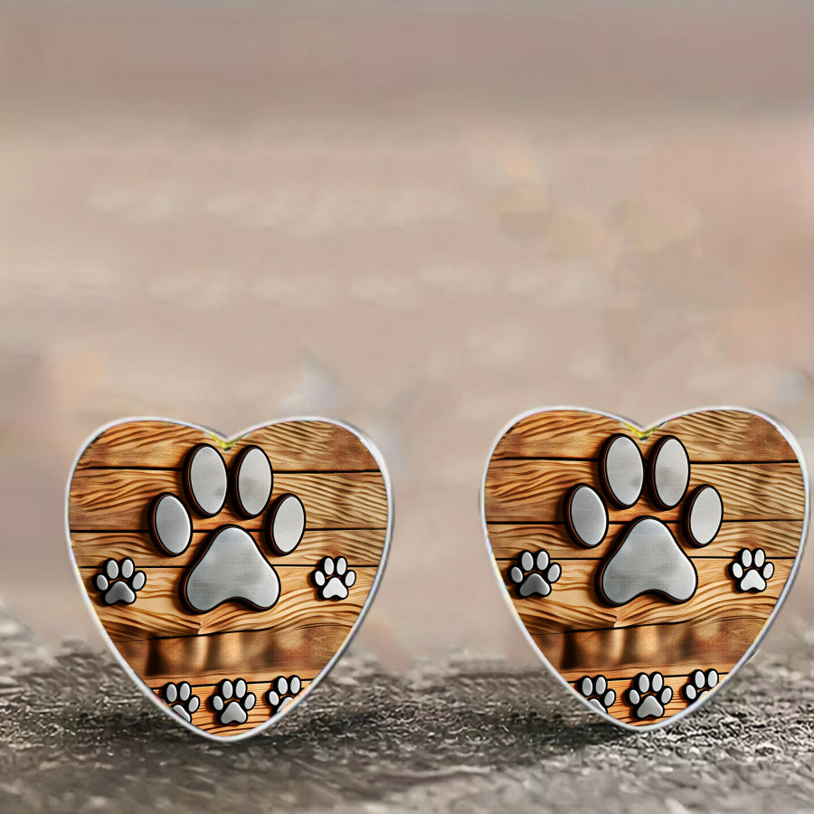 Heart Paw Print Stud Earrings