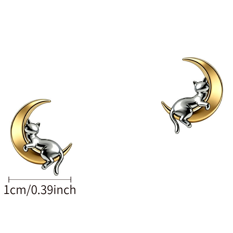Cat Moon Stud Earrings