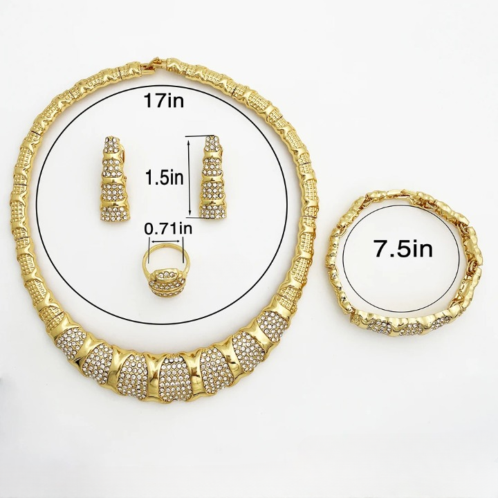 18k Full Chunky Jewelry Set - Necklace, Bracelet, Earrings, Ring