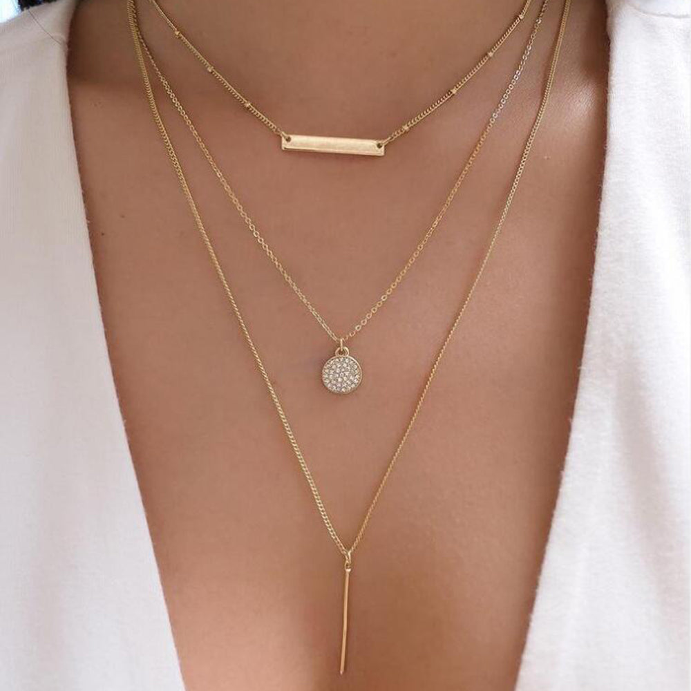 3pc Gold Bar & Medallion Necklace Set