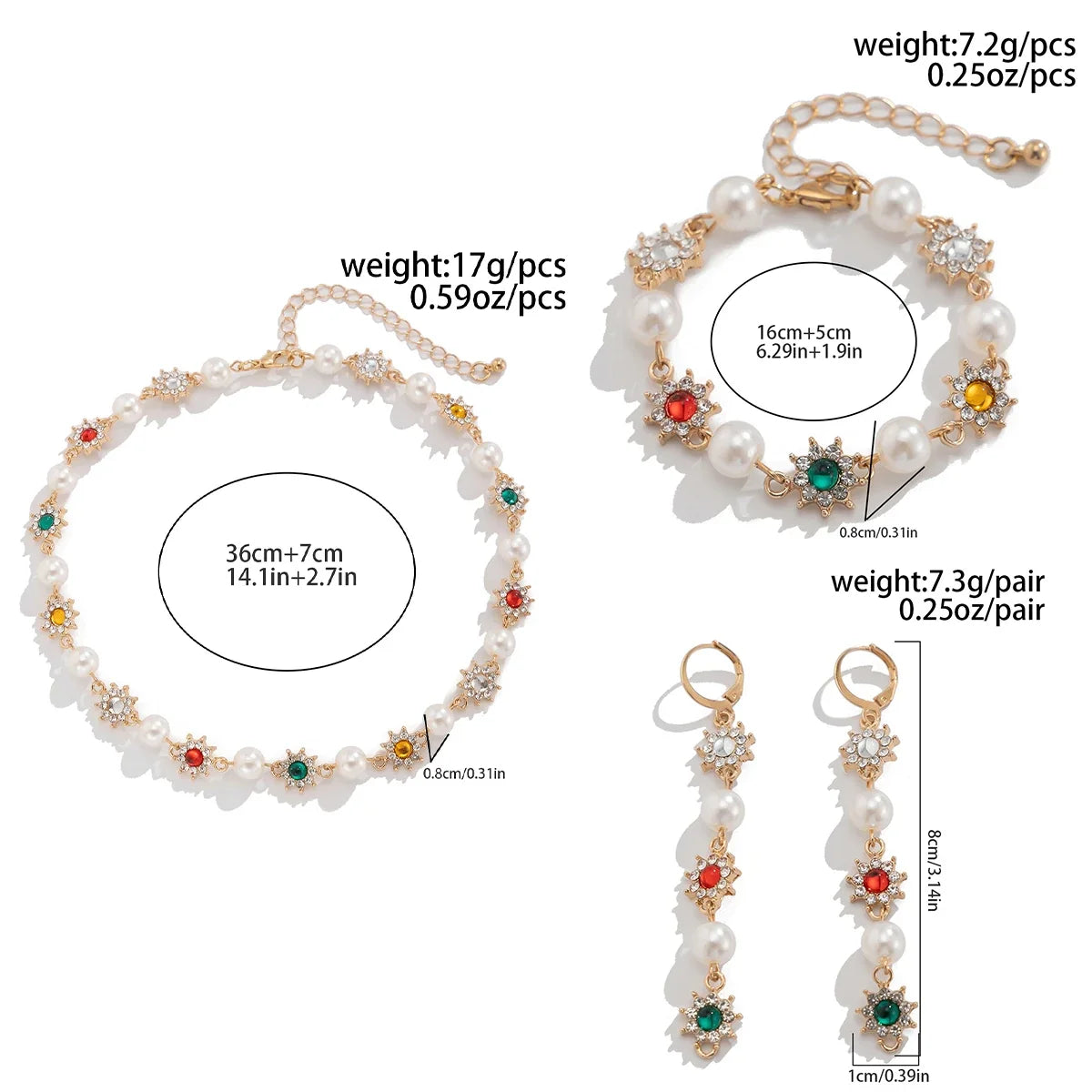 Colorful Rhinestone & Pearl Jewelry Set