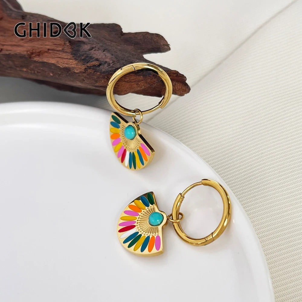Dainty Rainbow Scalloped Earrings