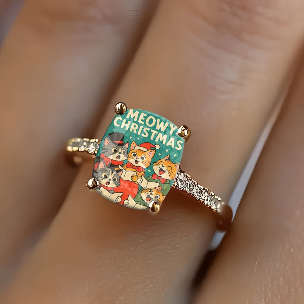 Meow Christmas Square Ring