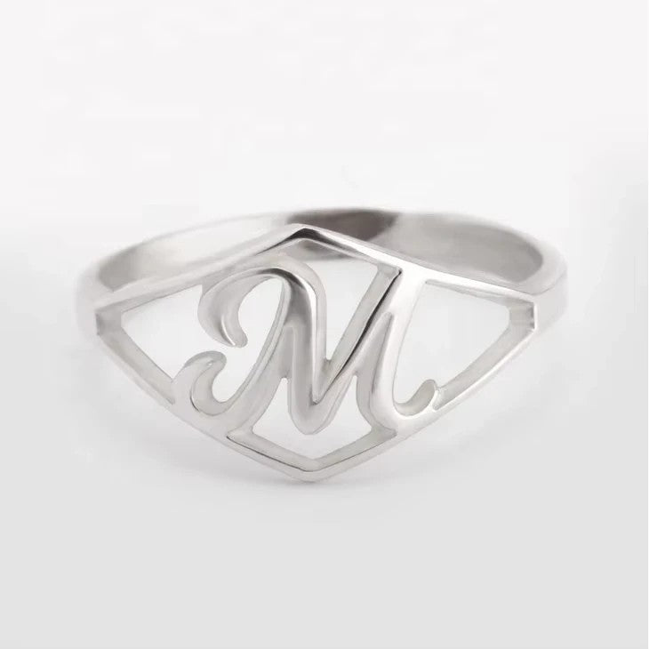 Script Initial Shield Ring