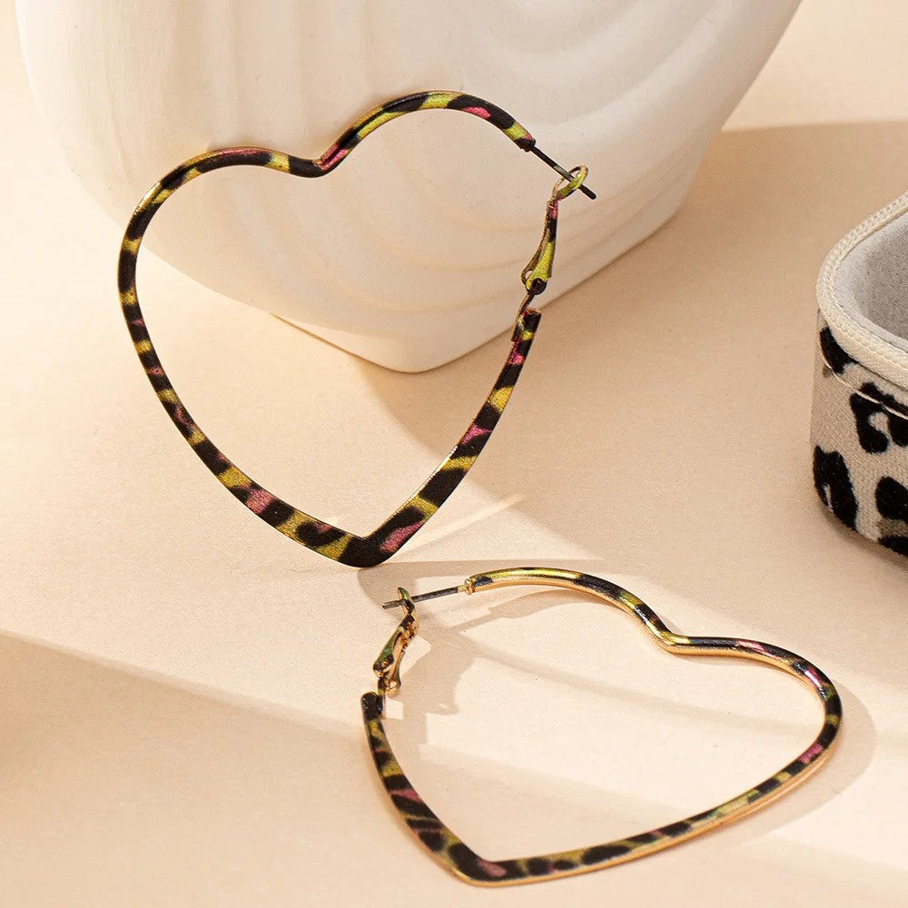 Leopard Heart Hoop Earrings