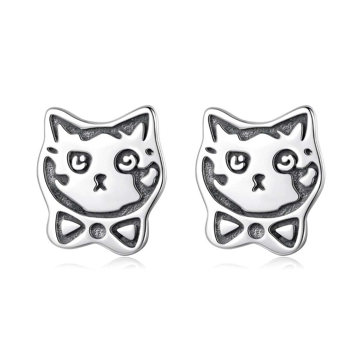 Oxidized Graffiti Cat Stud Earrings