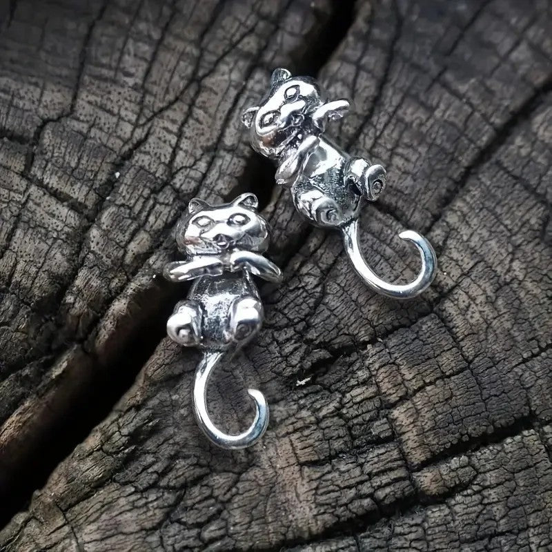 Cat with Dangling Tail Stud Earrings