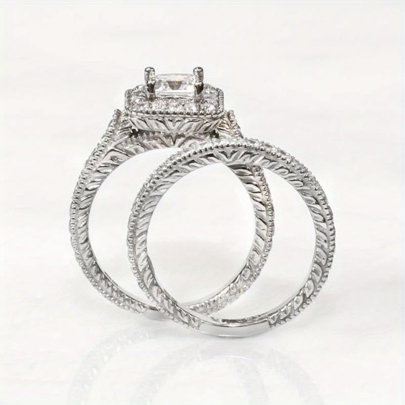 Princess Cut Halo Ring Set