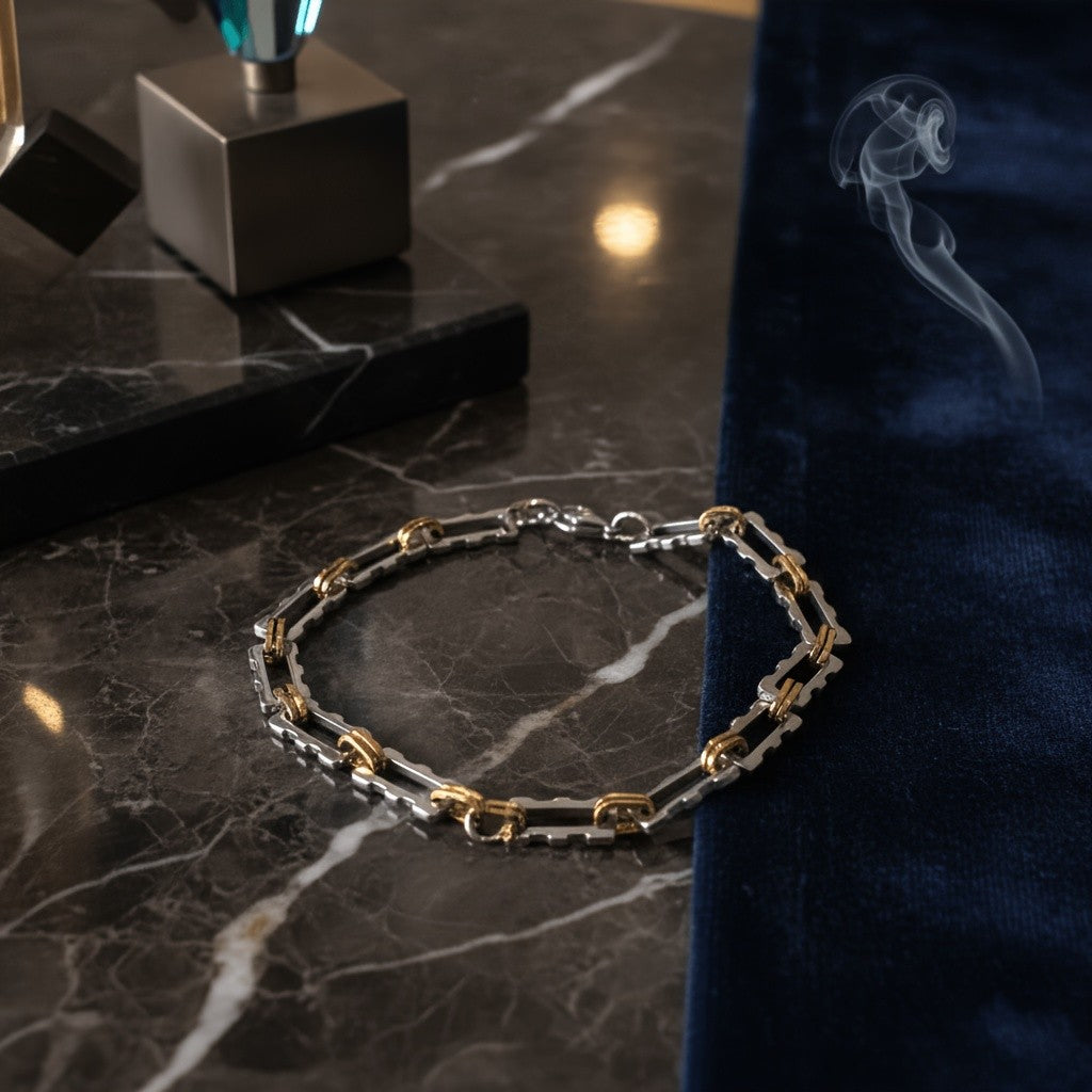 Two-Tone Geometric Link Bracelet
