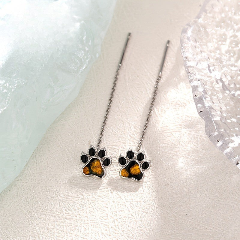 Amber Paw Print Threader Earrings