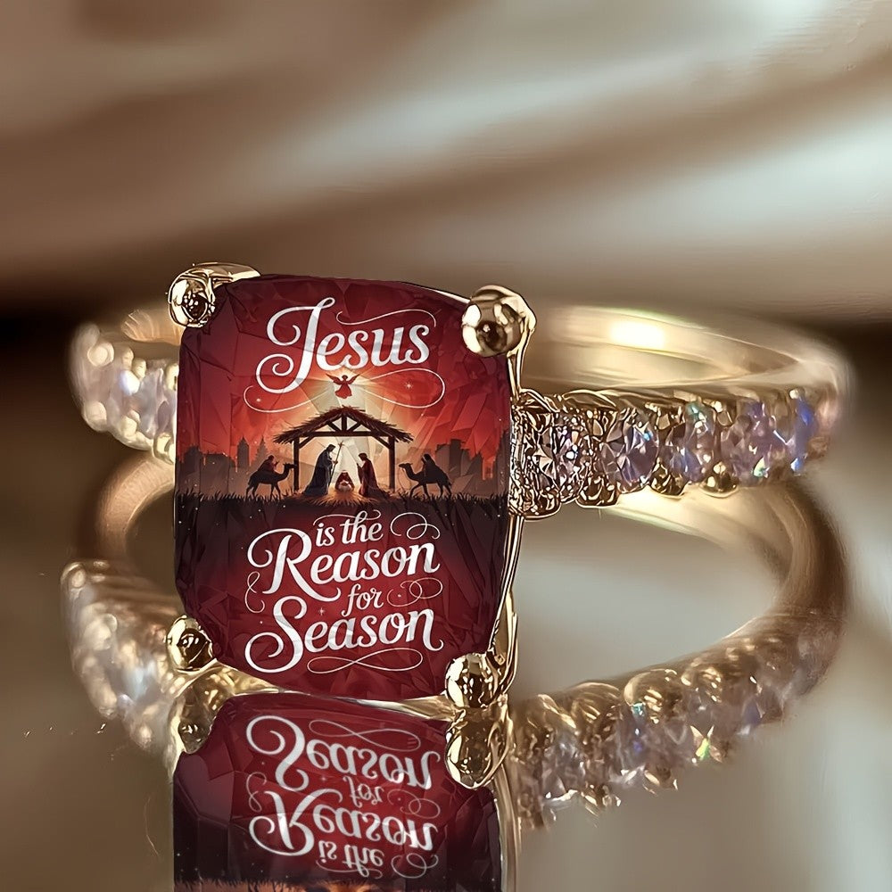 Zircon Nativity Scene Square Ring