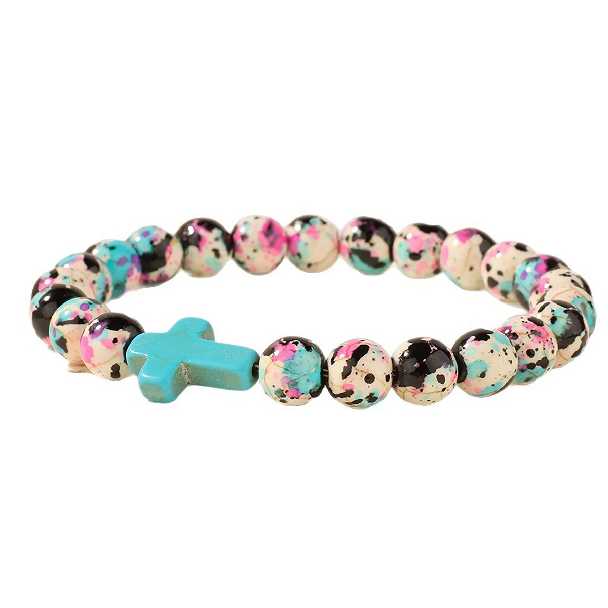 Natural Stone Cross Beaded Bracelet