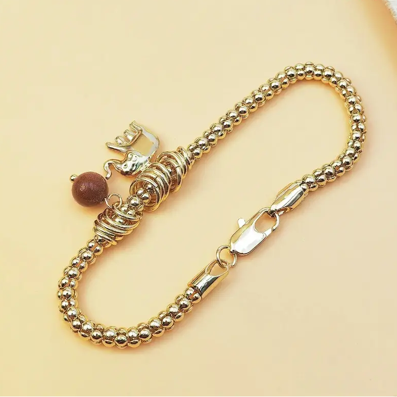 Elephant Sunstone Pendant Bracelet