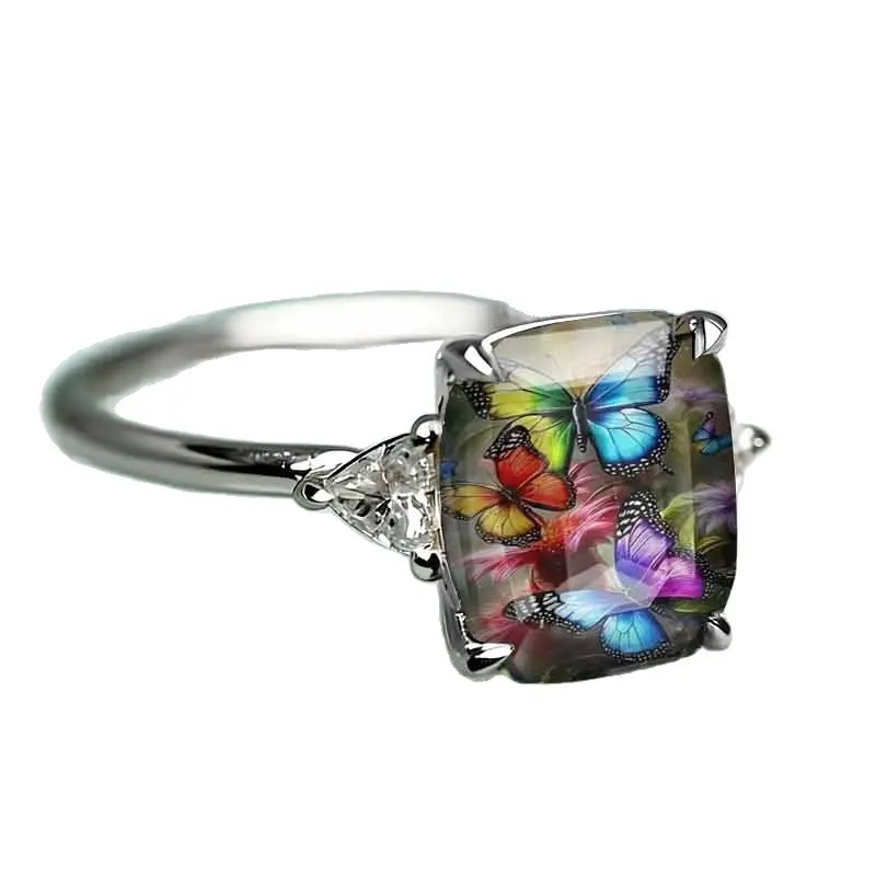Butterfly Oil Painting Statement Ring