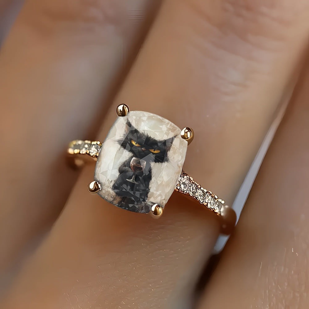 Angry Black Cup Cat Square Ring