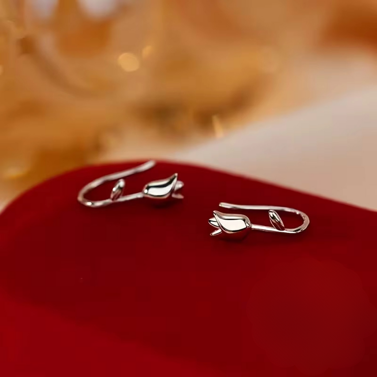 Silver Tulip Hook Earrings