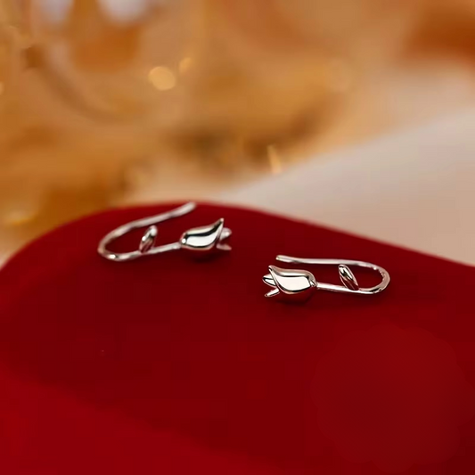 Silver Tulip Hook Earrings