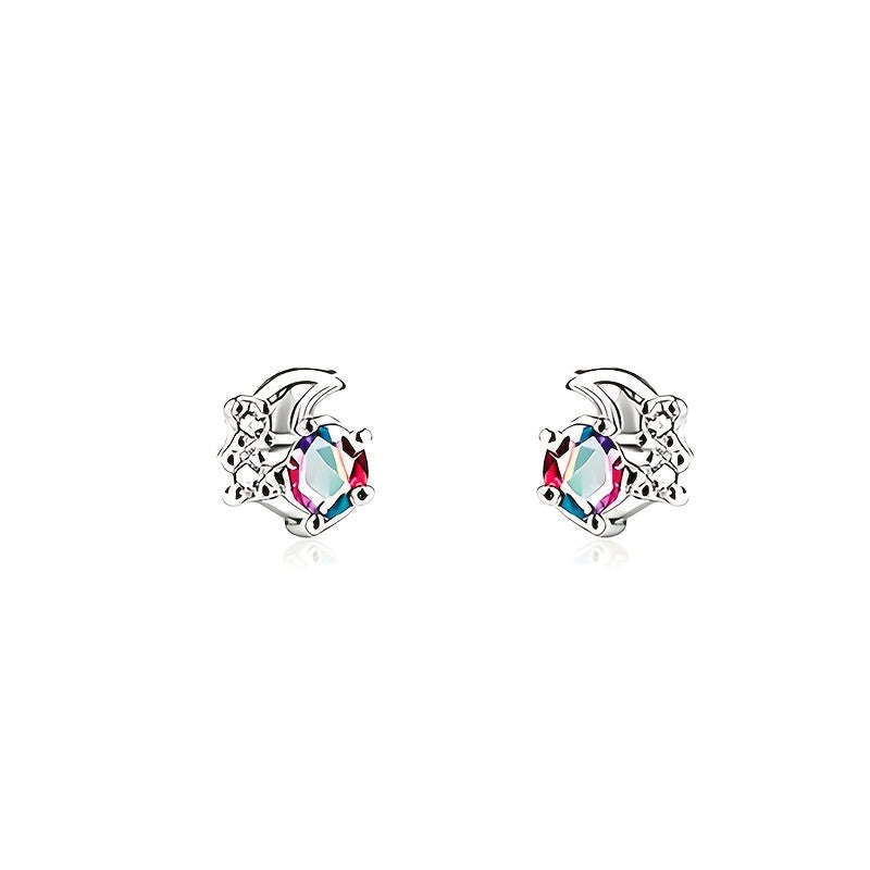Rainbow Crystal Moon Earrings