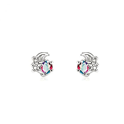Rainbow Crystal Moon Earrings
