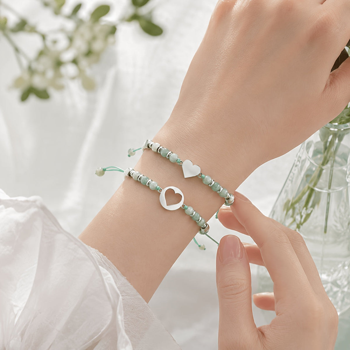 Mother Daughter Heart Bracelet Set