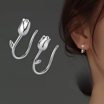 Silver Tulip Hook Earrings