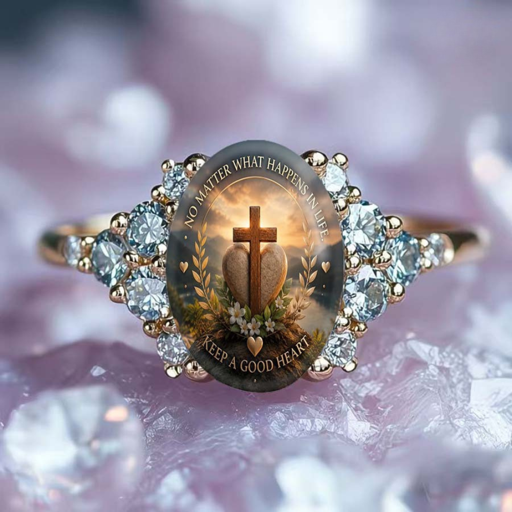 Cross Heart Scripture Pave Ring