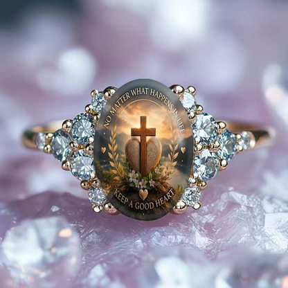 Cross Heart Scripture Pave Ring