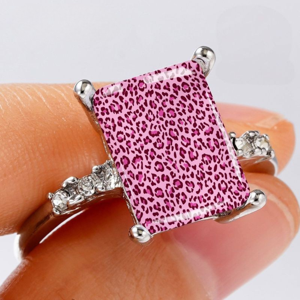 Pink Leopard Print Square Ring