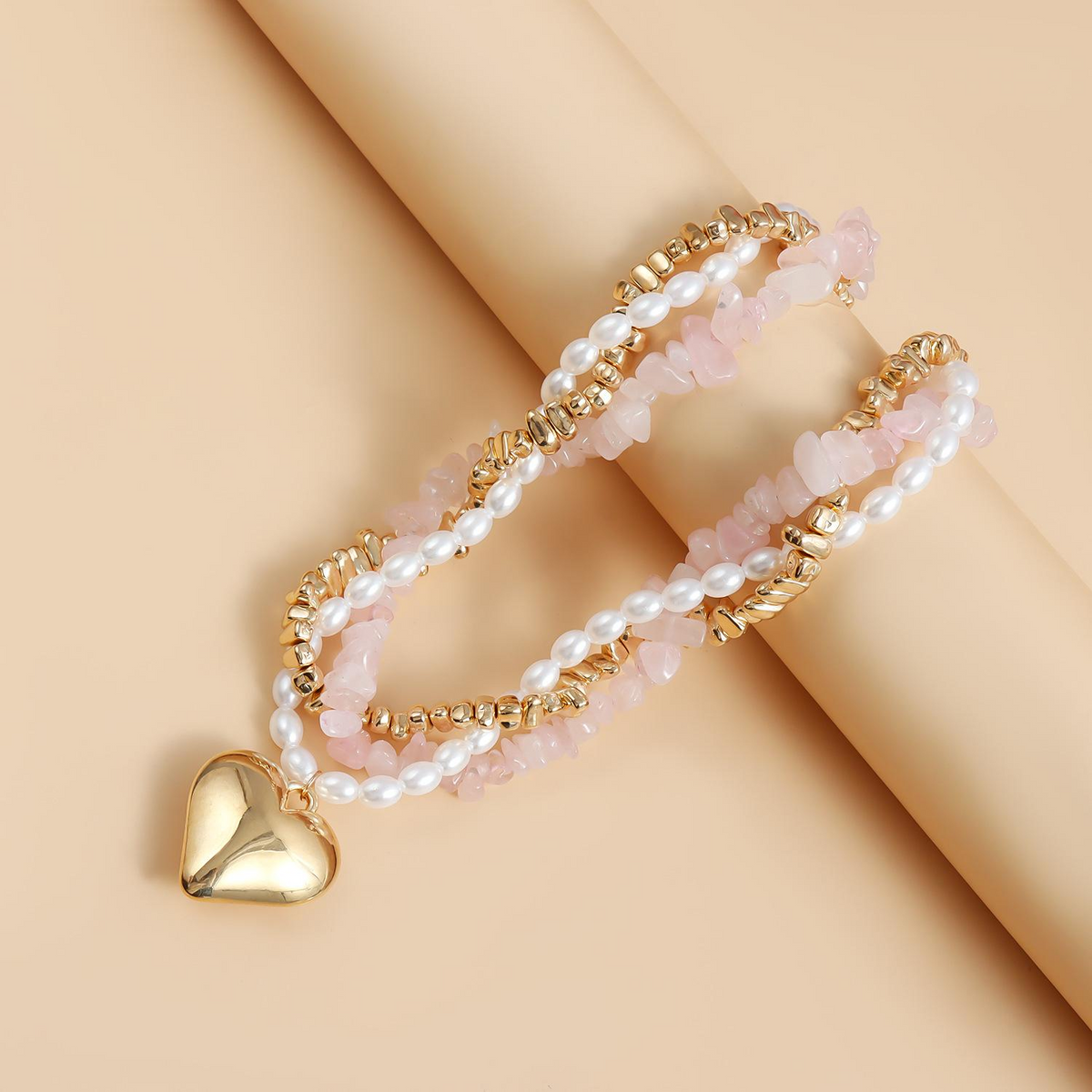 Baroque Pearl Heart Layered Necklace Set