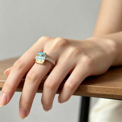 Seaside Coconut Tree Square Ring