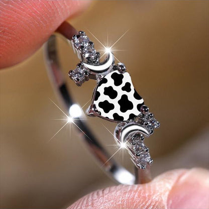 Cow Print Crescent Moon Ring