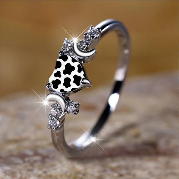 Cow Print Crescent Moon Ring