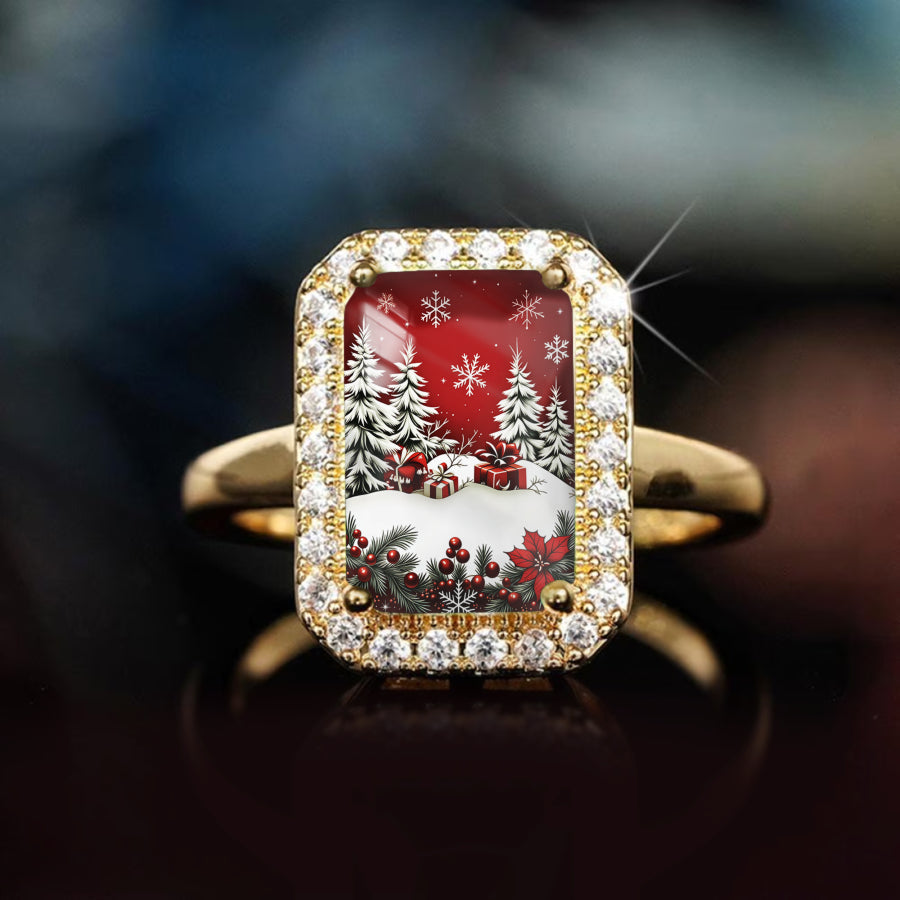 Christmas Scene Rectangle Ring