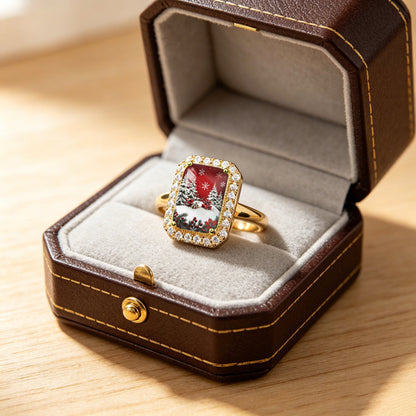 Christmas Scene Rectangle Ring