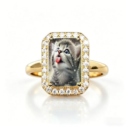 Snowflake Kitten Rectangle Ring