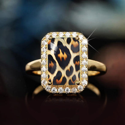 Leopard Print Rectangle Ring