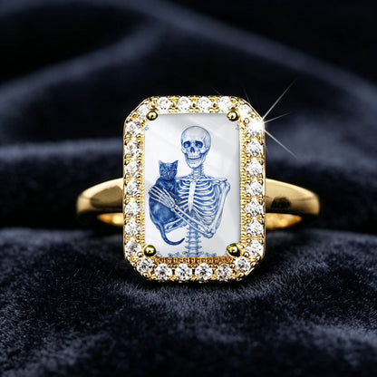 Skeleton Cat Rectangle Ring