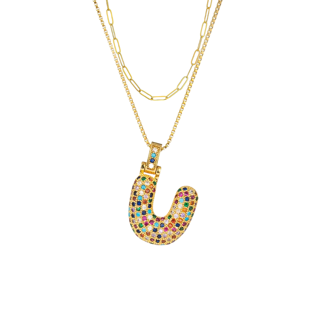 2pc Initial Bubble Necklace Set