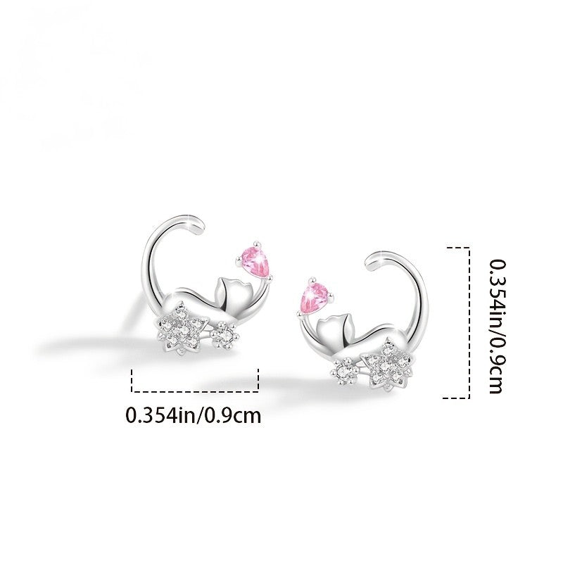 Crystal Floral Cat Stud Earrings
