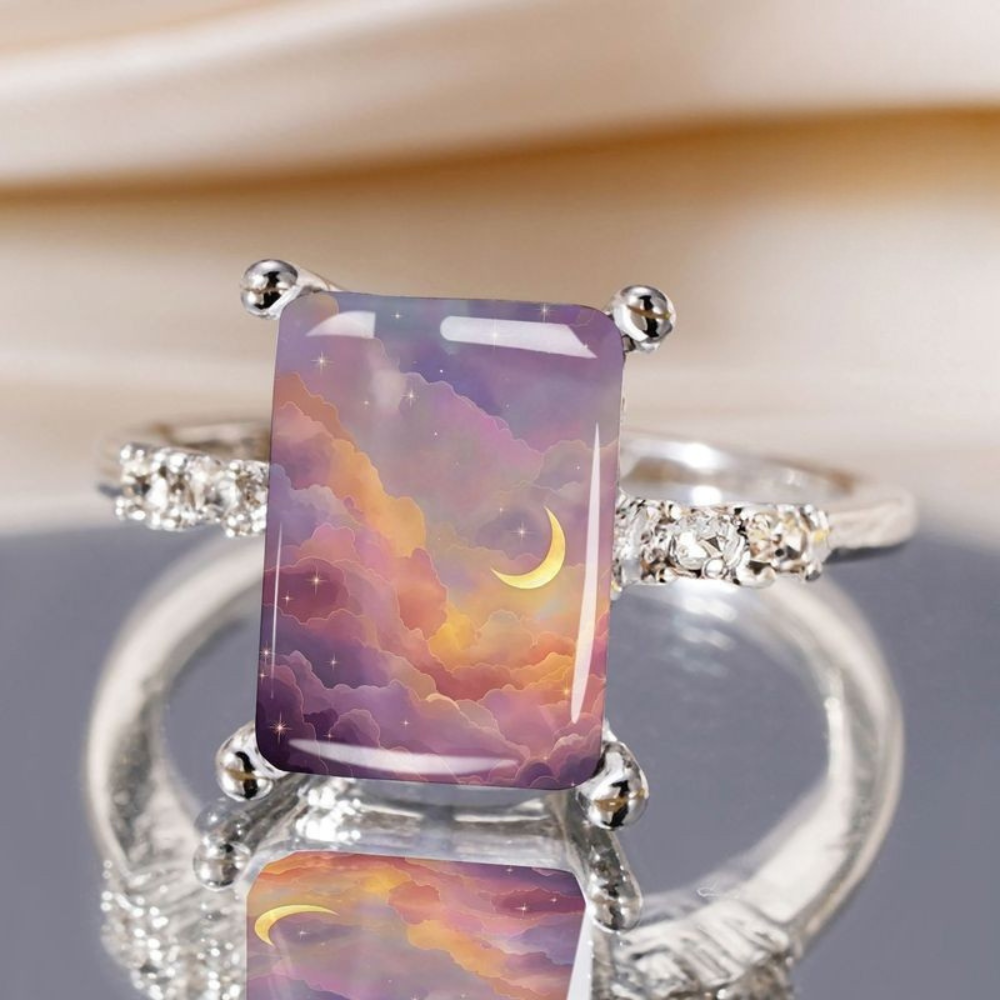 Dreamy Moon and Cloud Square Ring