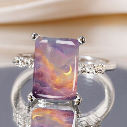 Dreamy Moon and Cloud Square Ring