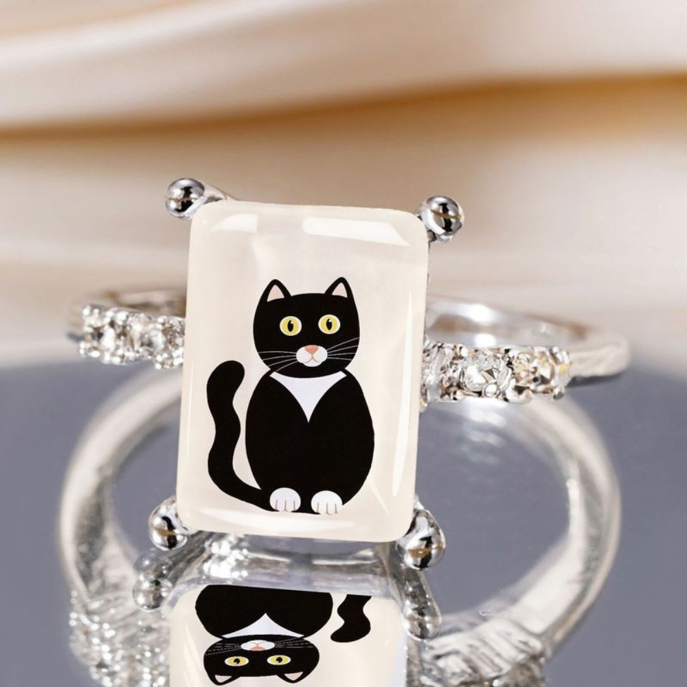 Idle Black Cat Square Ring