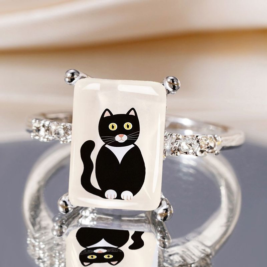 Idle Black Cat Square Ring