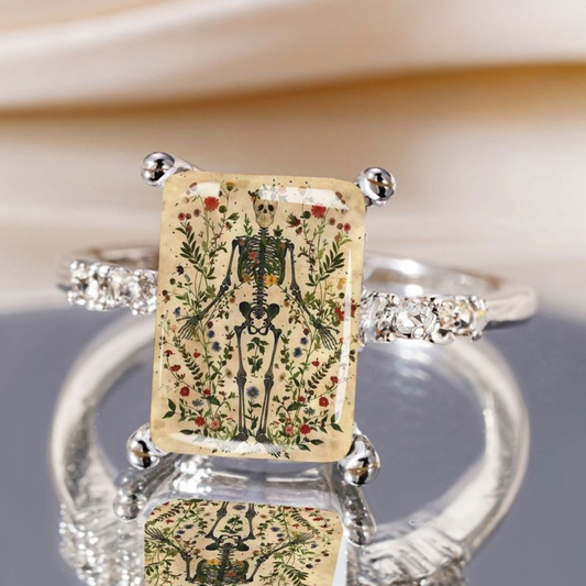 Floral Skeleton Square Ring