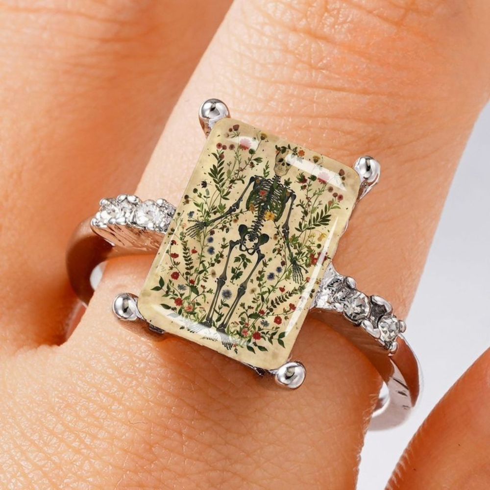 Floral Skeleton Square Ring