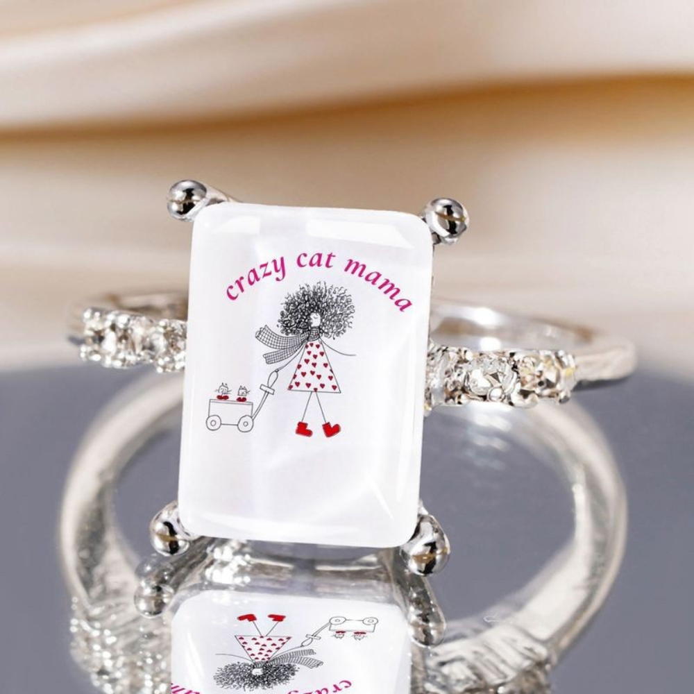 Crazy Cat Mama Square Ring