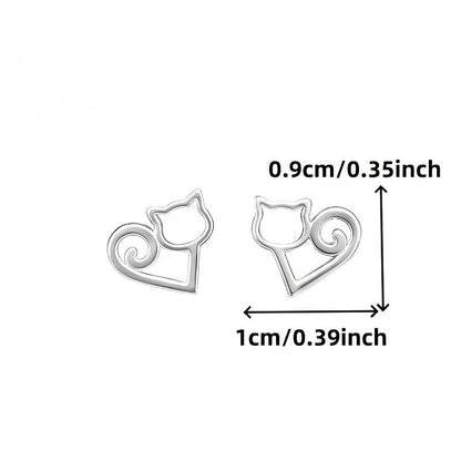 Curled Tail Cat Stud Earrings