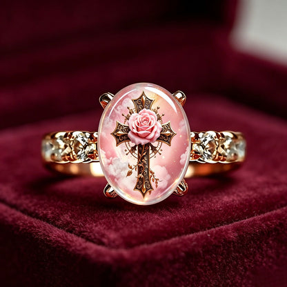 Pink Mist Cross Oval Ring
